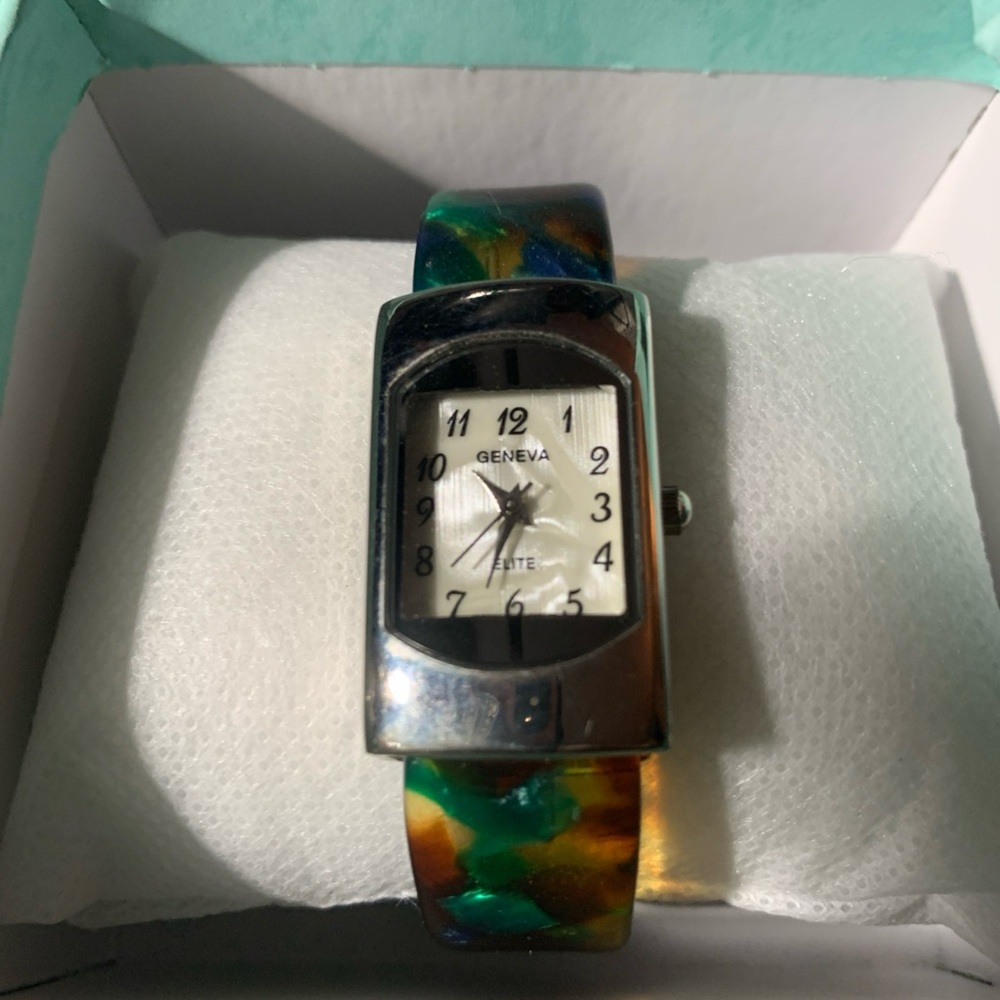 Geneva Silver Watch with Vibrant Multicolor Band, NWT
